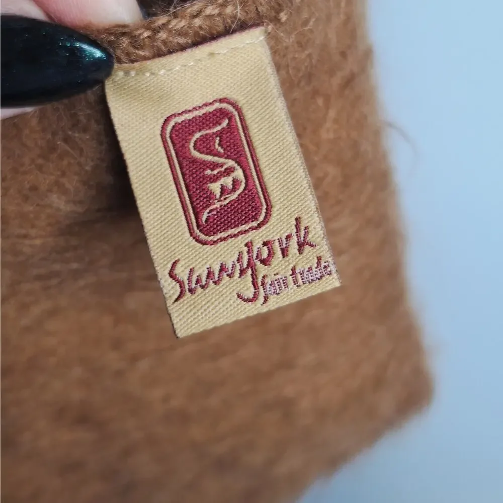 Sanyork Fair Trade 100% Alpaca Scarf Peru Fringe Butterscotch Brown Fuzzy